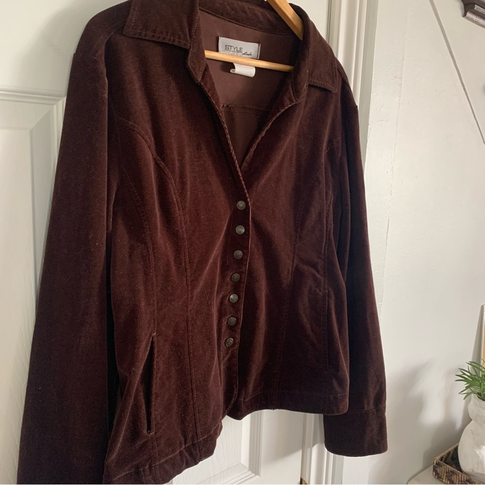 Vintage Micro Corduroy Brown Button Front Jacket Top
